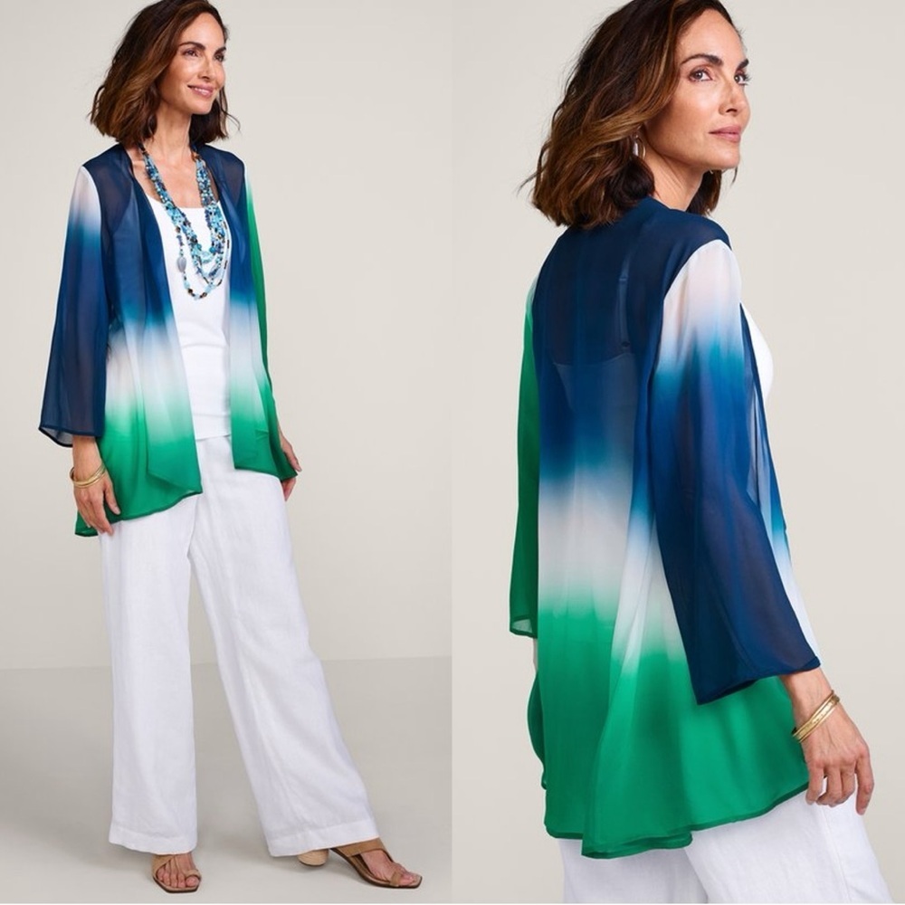 Soft Surroundings Blue Silk Ombre Topper Size S